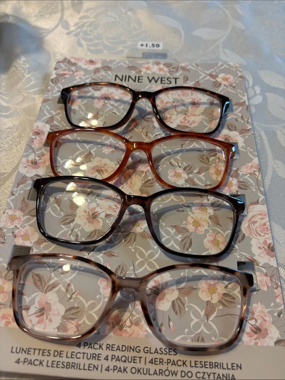 Nine West +1.50 Women's 4-Pack Reading Glasses - Brown & Tortoiseshell Mix New